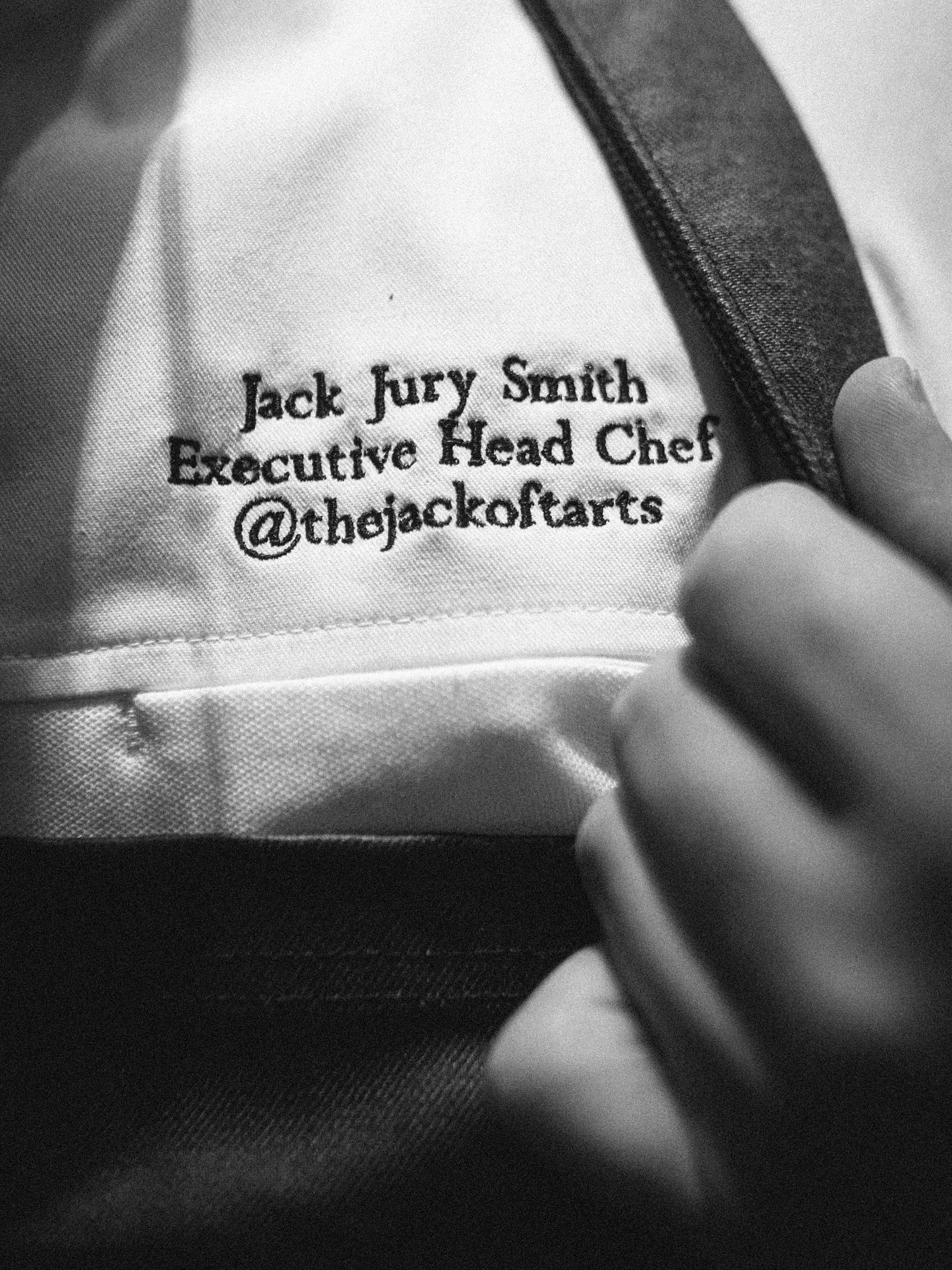 Detail of Jack Smith’s embroidered chef jacket